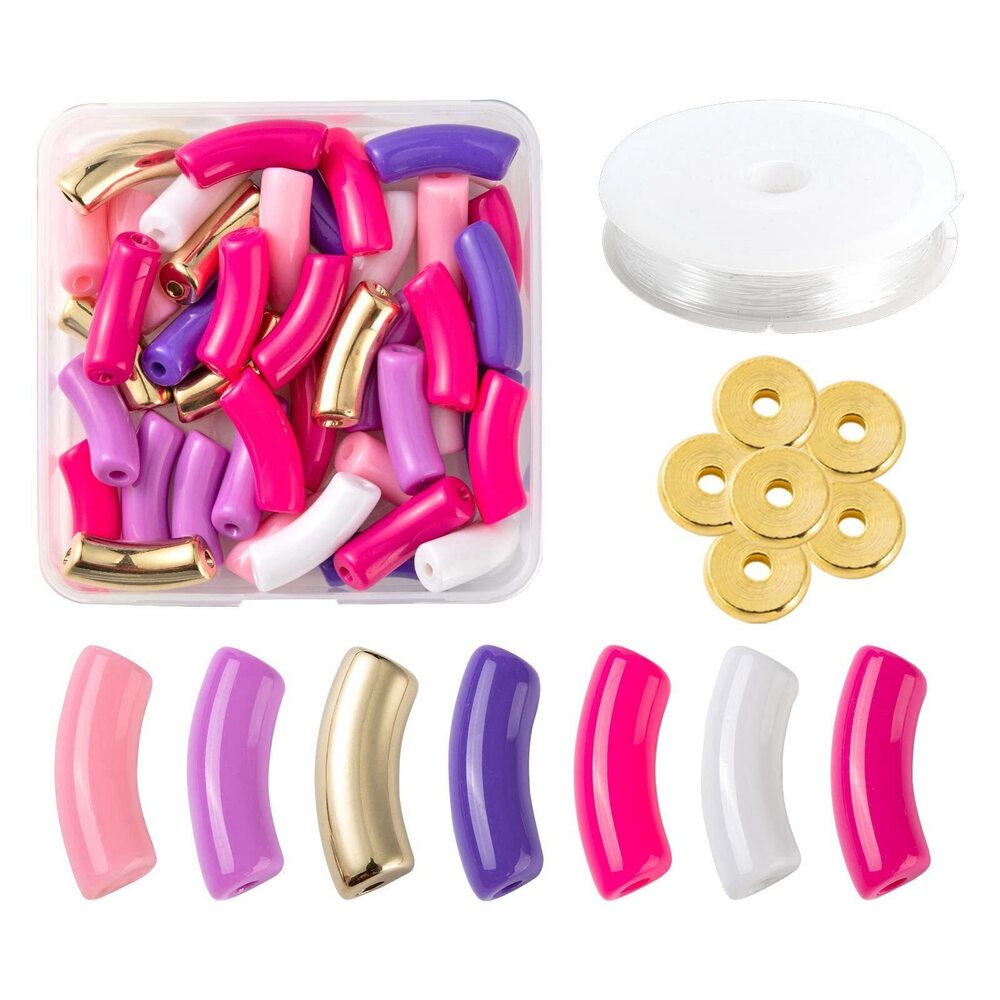 9449 42 Pcs Acrylic Curved Tube Beads Kit Assorted Plastic Curved Noodle
